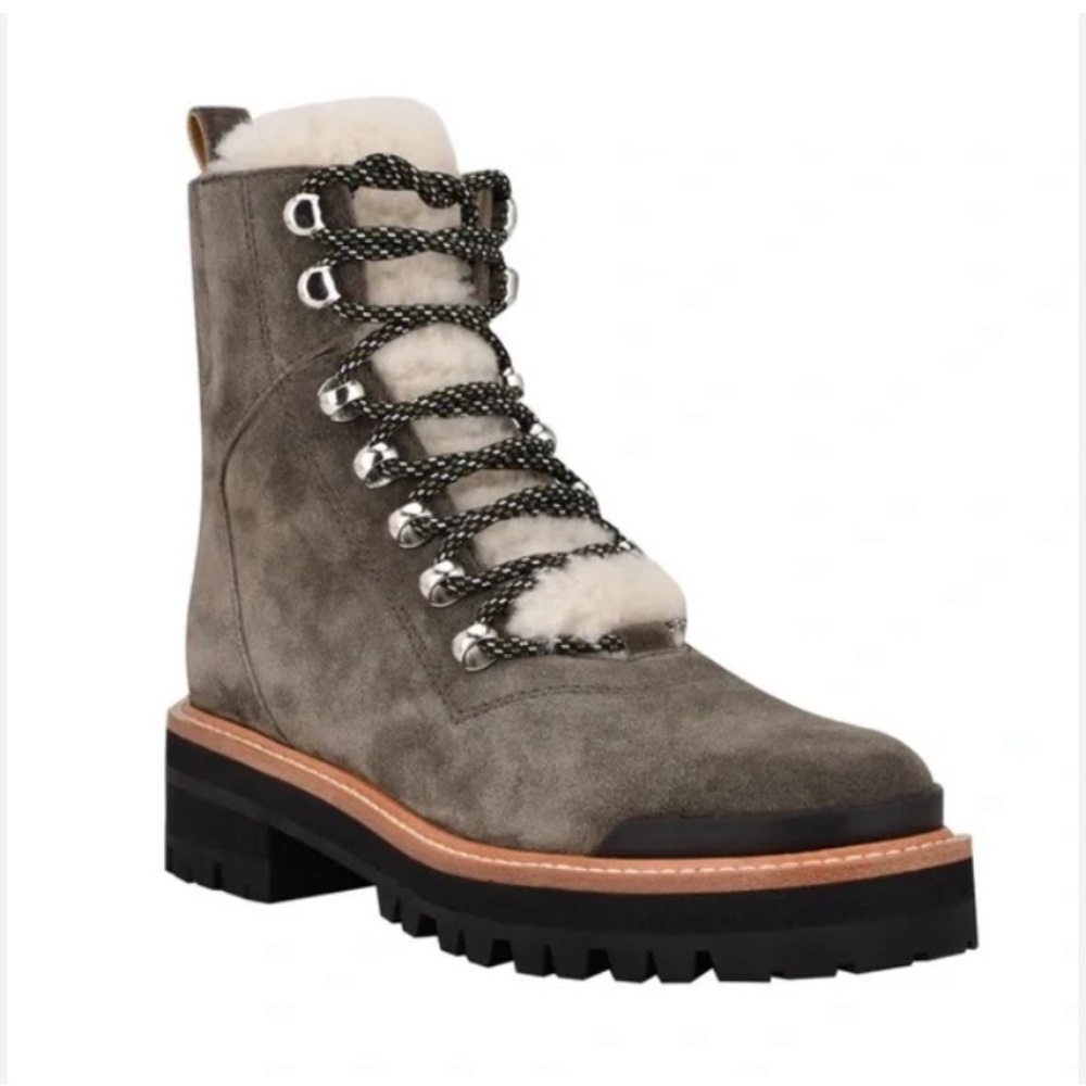 Marc Fisher MLIZZIE lug sole leather & Sherpa lace up boots‎ size 8.5